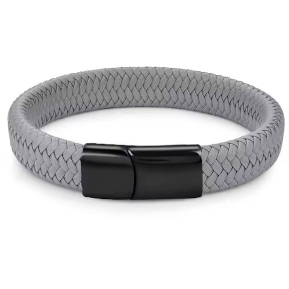 Other - Leather Braid Bracelet Stainless Steel Buckle Clasps for Men 8”